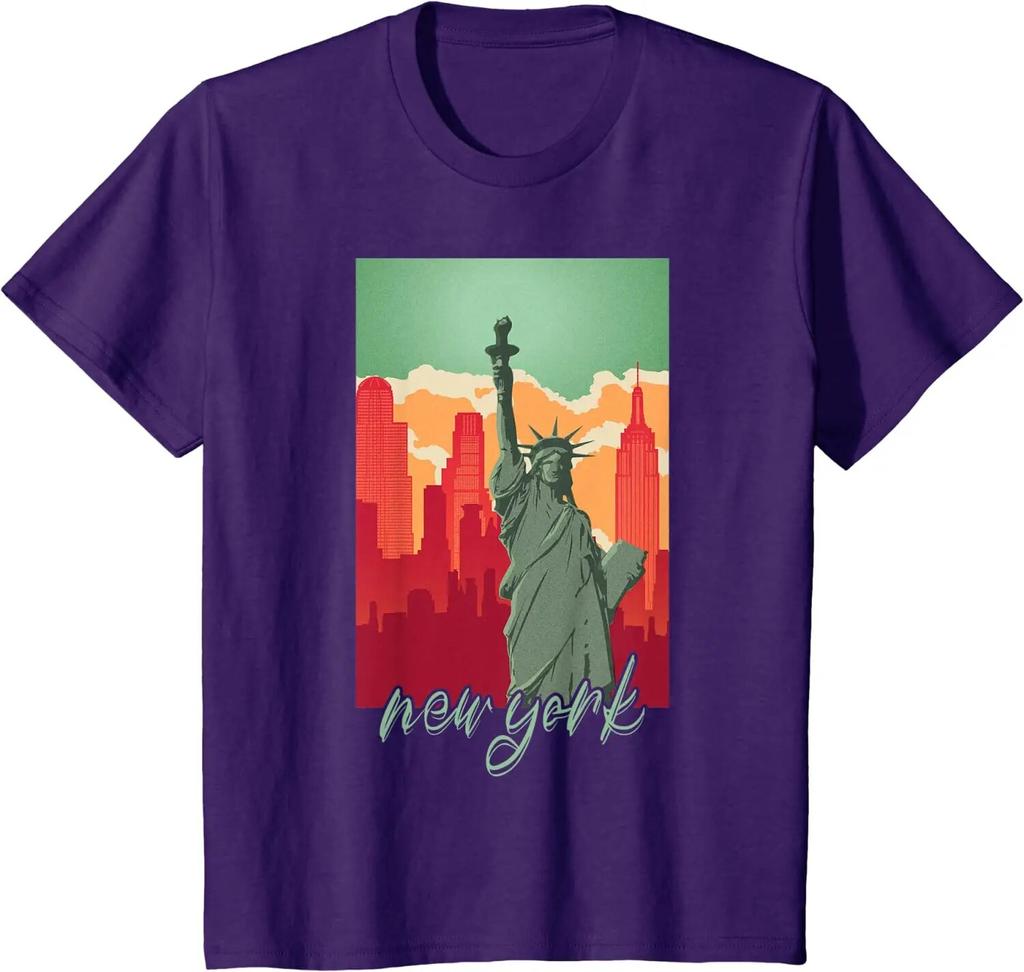 New York Skyline Heartbeat Statue of Liberty I Love New York T-Shirt Four Seasons Unisex Clothing Oversized T Shirt Tees Cotton