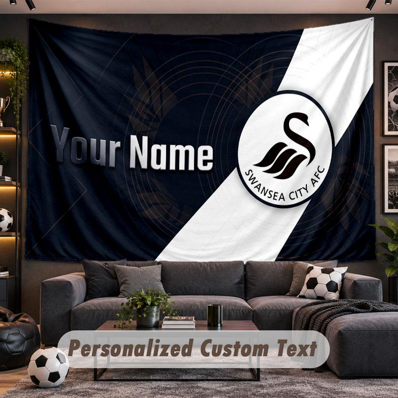 Wall Hanging Tapestry Custom NameSwansea City FC Pattern Personalized Printed Fabric Wall Decor