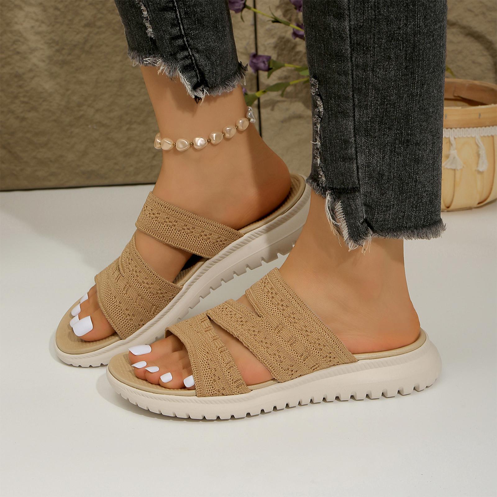 Women s Summer Woven Platform Slide Sandals Lightweight Breathable Slip On Cross Strap Outdoor Casual Footwear 36 хаки