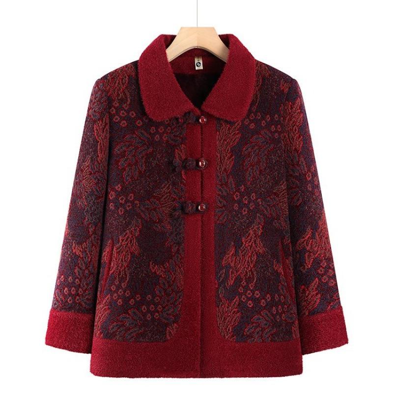 New old man woolen winter clothes plush thickened coat old lady clothes warm top