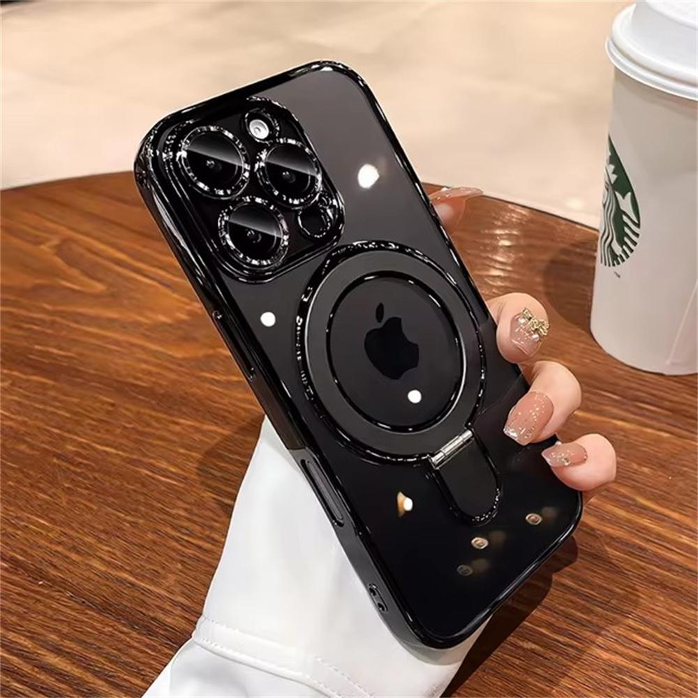 Luxury For Magsafe Bracket Case For iPhone 16 15 14 13 12 11 Pro Max 16 15 Plus Magnetic Ring Stand Holder Clear Acrylic Cover