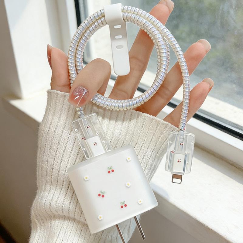 20W USB-C Cable Protector for Charging Cables and Flower Decorative Design, 5 Pack