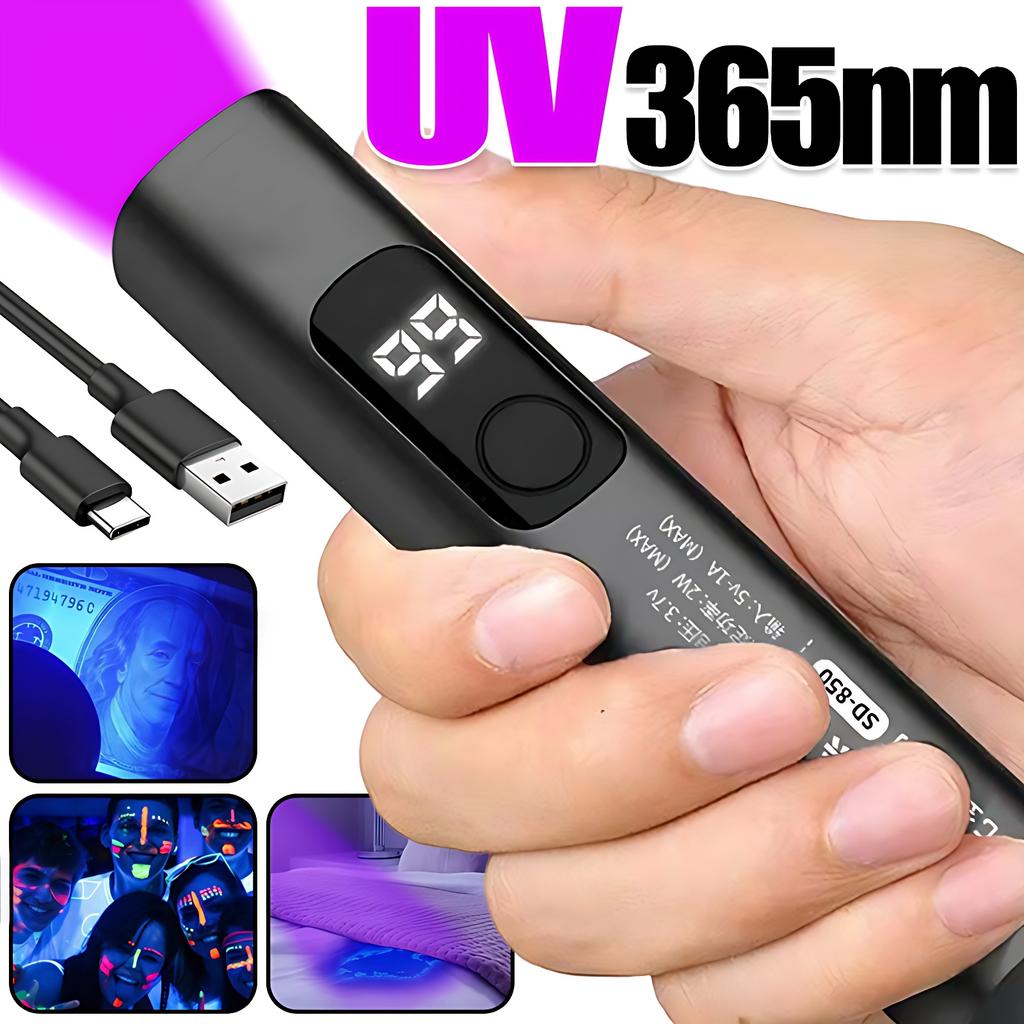 365nm Purple Light Lamp BlackLight Banknote Detection USB Charging Flashlight Curing Colloidal Pet Moss Cat Stains Detector