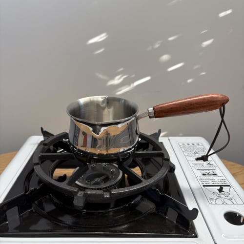 IMEEA Milk Pan, Saucepan, 18-10 Stainless Steel, Induction Compatible, 250ml, Graduated Milk Pan, Mini Saucepan, Wooden Handle