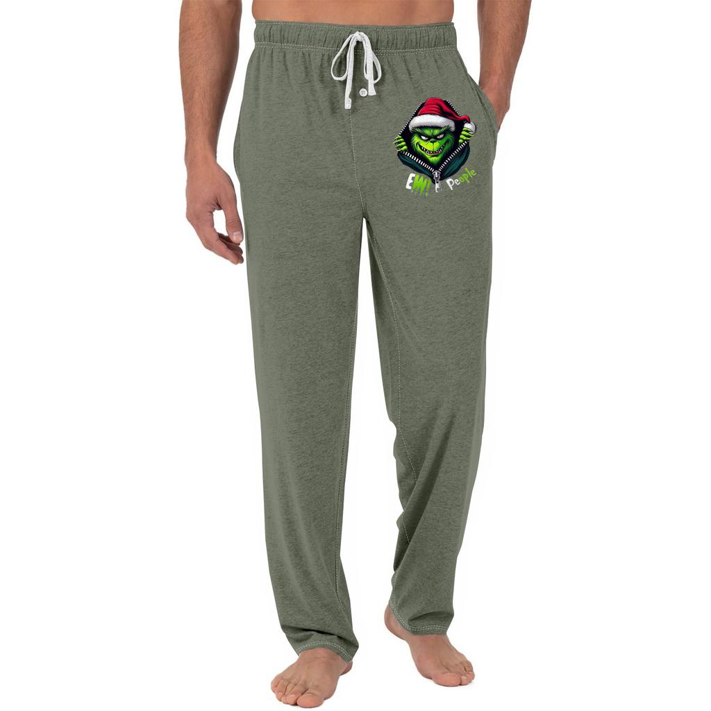 Men's Christmas Grinch-Printed Pocket & Sleep Pants | Soft , Elastic Waist