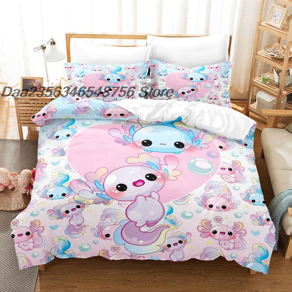 Comforter New Animal Axolotl Bedding Set Single Twin Full Queen King Size Bed Set Aldult Kid Bedroom Duvet Sets Cartoon Bed