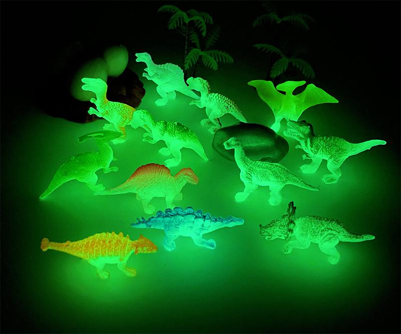 12Pcs/Set Mini Soft Rubber Glow-in-the-dark Dinosaur Figure Toys Fluorescent Simulation Small Dinosaur Model Decoration