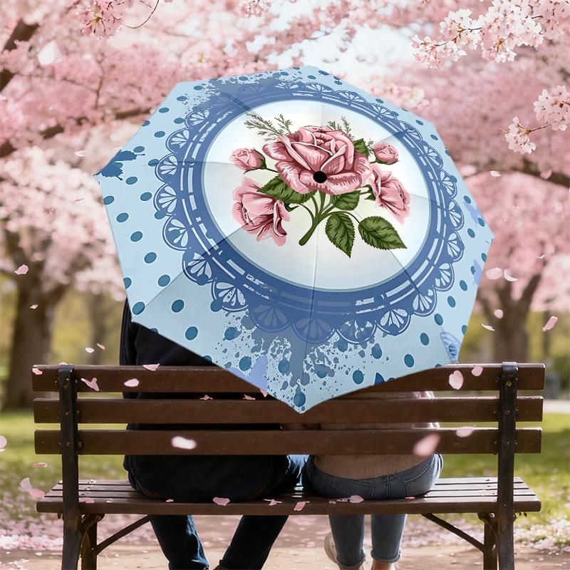 1PC Rose ButterflyAutomatic Open/Close Umbrella with Windproof, 8-Rib Sturdy Canopy, Durable Ribs, Fashionable Design1240A