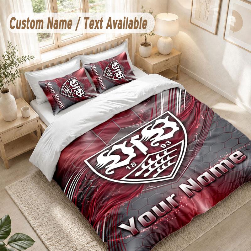 Custom Name Bedding Set 3 PiecesVfB Stuttgart FC Print Duvet Cover + 2 Pillowcases Soft Bed Decor