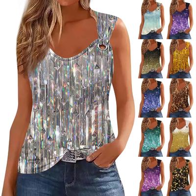 Womens Tank Top V Neck Basic Printed Casual Flowy Summer Sleeveless Deep Side Cut Tops For Women