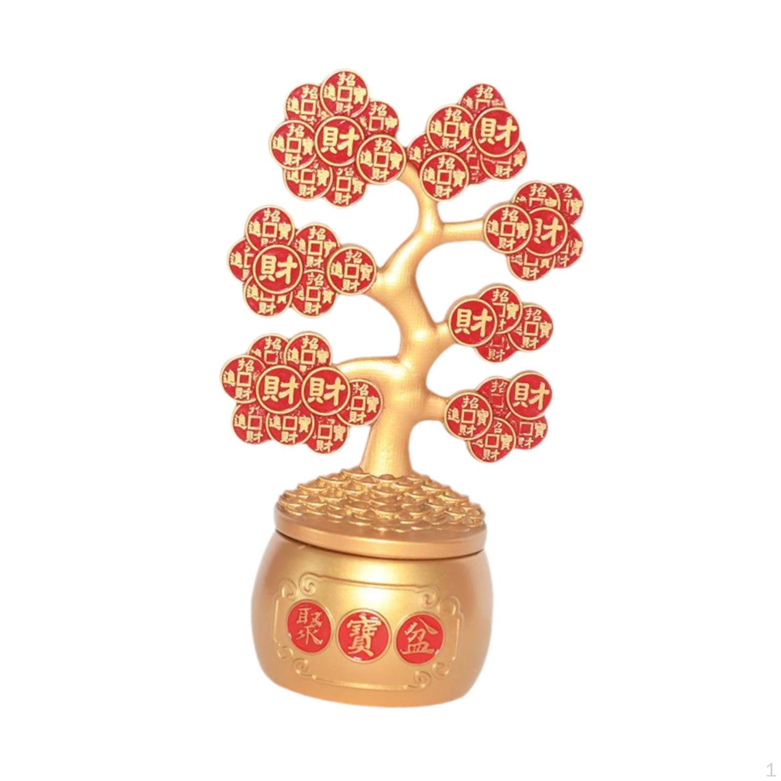 

Tree Decorative Sculpture Rotating Zinc Ornament Chinese Coins Feng Table Charm Suitable for Gold Red