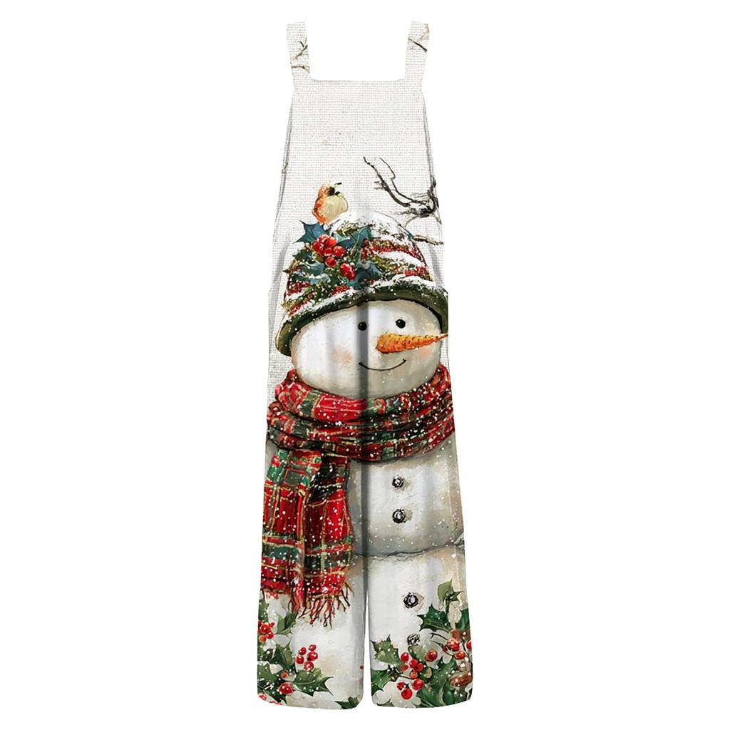 Women's Casual Jumpsuit Sleeveless Christmas Printed Cotton Jumpsuit