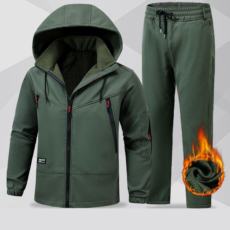 Warm Tracksuit Men Outdoor Sport Suits Winter Two Piece Set Men's Padded Thickened Windproof Waterproof Riding
