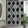 1pc Black & White Geometric Shower Curtain - Stylish Polyester Bathroom Decor with Overlapping Squares, Rectangles & Circles Des