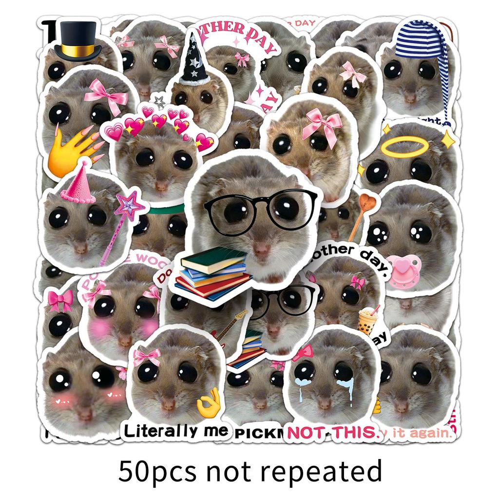 50 Sheets Big-Eyed Hamster Funny Emoticon Waterproof DIY Stickers