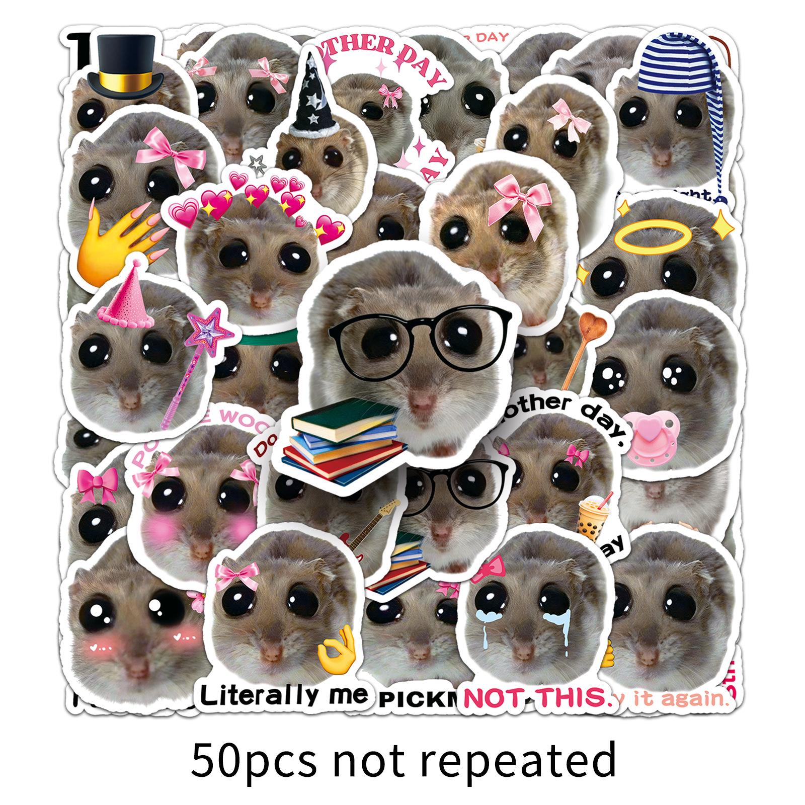 50 Realistic Sad Hamster Stickers: Cute Big-Eyed, Hot Meme Emojis for Car, Helmet, Tablet