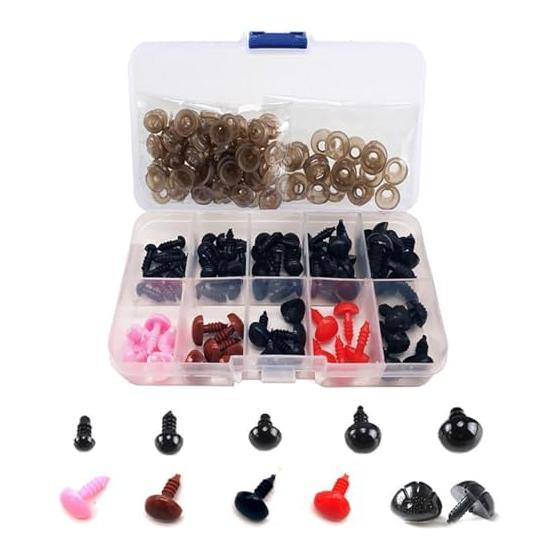 Doll Eyes, Safety Eyes, Animal Noses, Plastic Noses for Crafts, DIY Sewing, and Handmade Projects (6mm, 8mm, 9mm, 10mm, 12mm - 75pc)