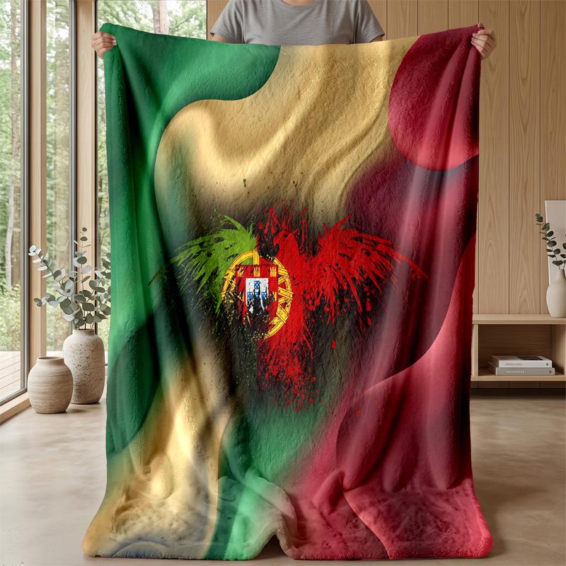 Portugal Football Printed Flannel Blanket Skin Friendly Warm Decorative Throw for Indoor Couch Bed Daily Use