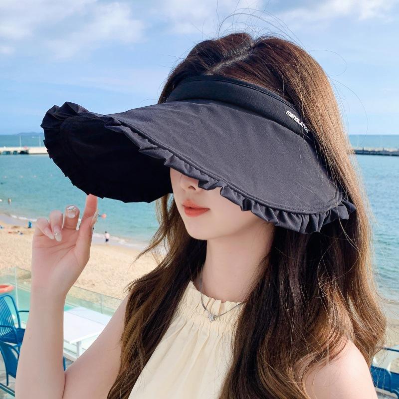 Women'S Uv Protection Empty Top Sun Hat Fashion Ruffle Edge Headband Shell Hat Outdoor Sun Protection Travel