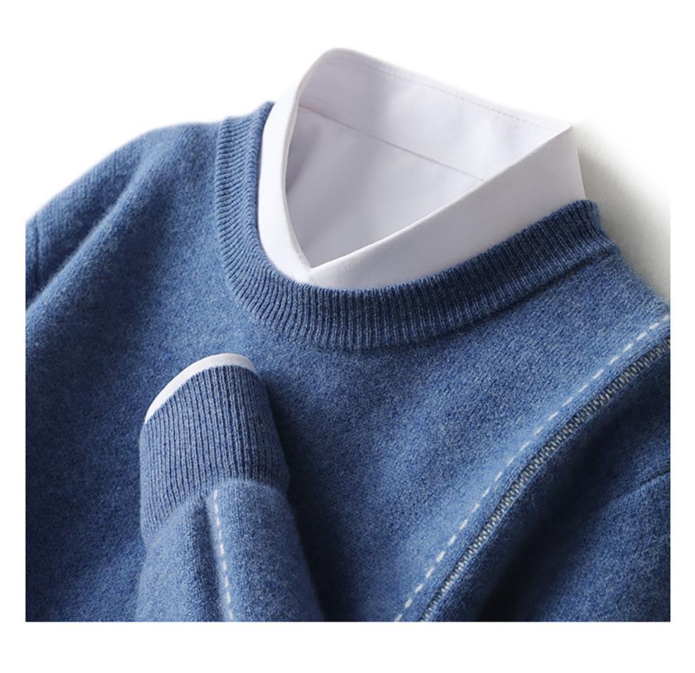 Men's Loose Round Neck 100% Wool Autumn & Winter Thick Knit Pullover Sweater