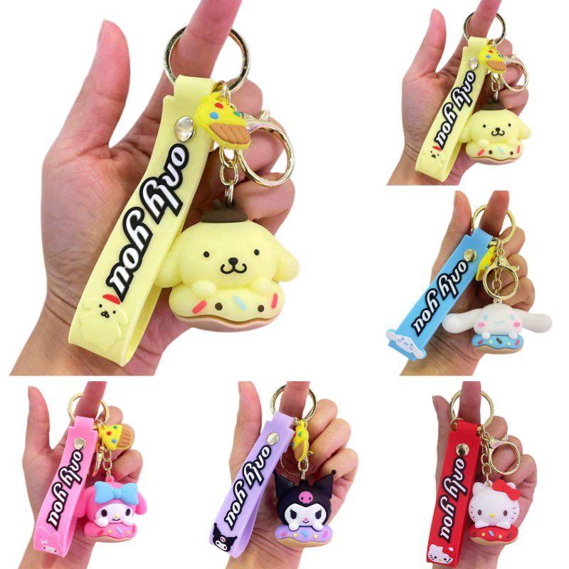 Kuromi-cinnamonroll Keychain W/pom Pom Purin Pendant-xmas Kids Gift Keyring Donut