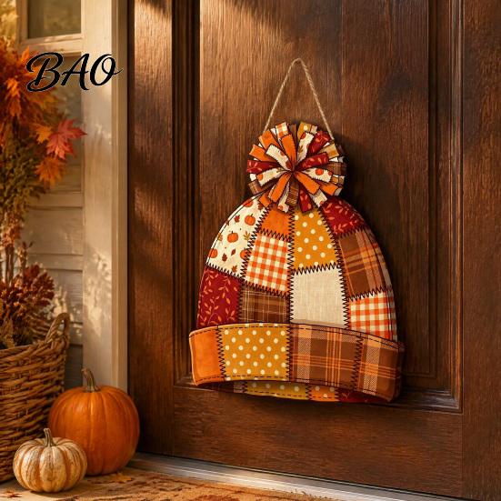 Indoor Outdoor Wall Hanging Vintage Patchwork Wooden Sign, Rustic Country Style Decor Holiday Gift for Home with Hemp Rope Door Fireplace, Autumn