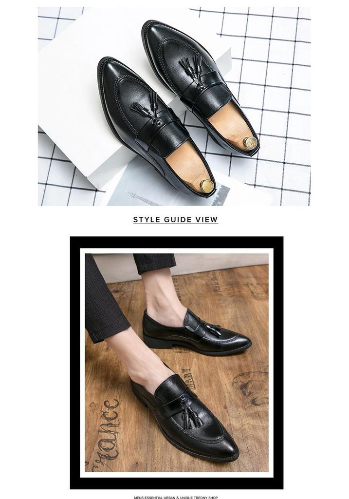Men's British Style Tassel Loafers - Casual Leather Slip-On, Large Size, Pointed Toe