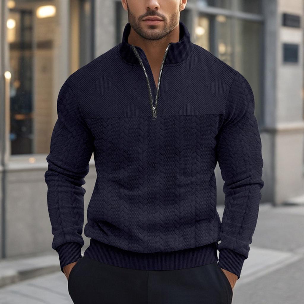 Herren-Strickpullover mit Reißverschluss und Stehkragen, langärmeliges Sweatshirt