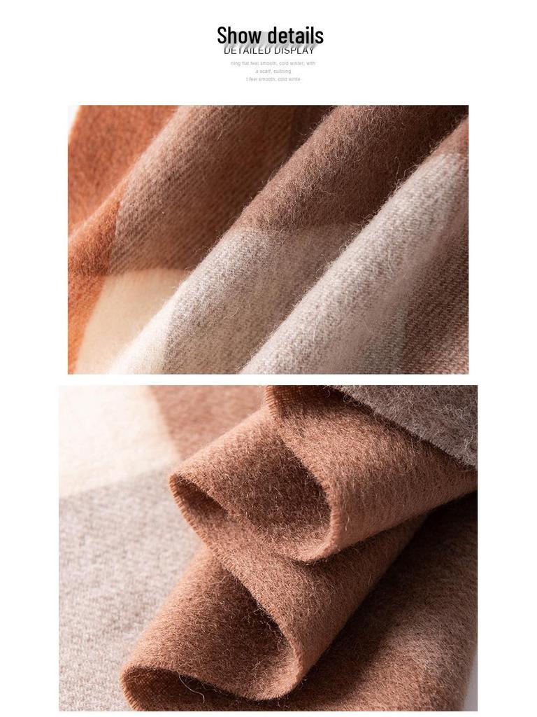 Elegant Plaid Wool Scarf with Tassels for Women - 2025 Autumn Collection