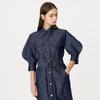 WUNDER GEIST Bishop Sleeve 3/4 Sleeve String Denim Long Dress
