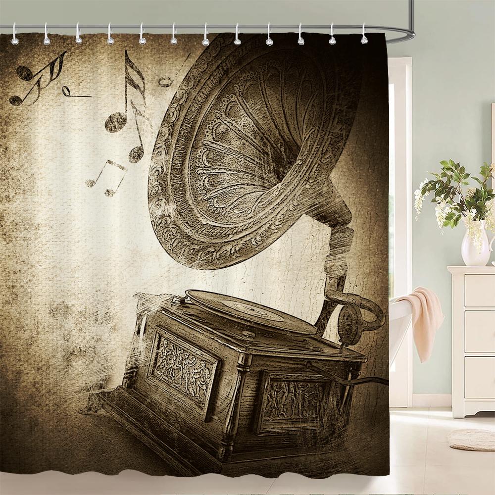 1 Pack European Retro Architecture Flower Style Shower Curtain Partition Bathroom Curtain With Hooks Home Decorative Curtain