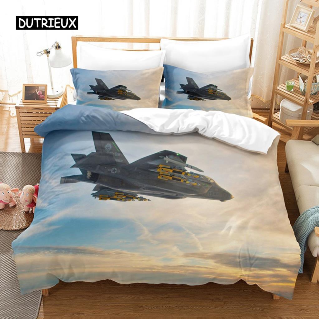 Airplane Fighter Duvet Cover Sky Flying Fighter Bedding Set for Kids Teens Boys Modern Cool Airplane Theme Bedroom Decorations