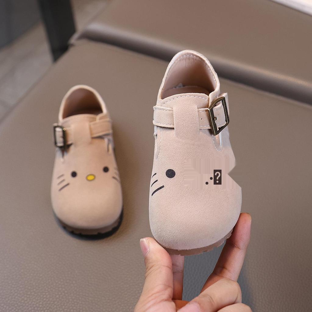 Girls' Birkenstock Leather Shoes - Stylish Spring 2025 Flats, Cartoon Design, Korean Influenced Driving Shoes