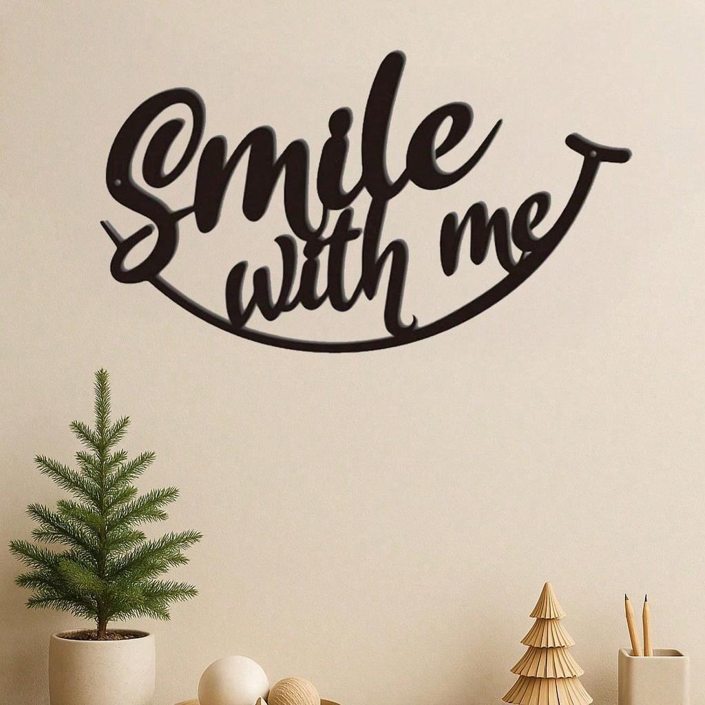 PC Positive Affirmation Iron Wall Art "Smile With Me" Black Metal Sign Distressed Finish Uplifting Decor Gift