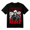 Unisex 100 Cotton Tshirt Neon Rebel Punk Skull With Spiked Leather Jacket Fire Comic Print Oversize Casual Short Sleeve Tee