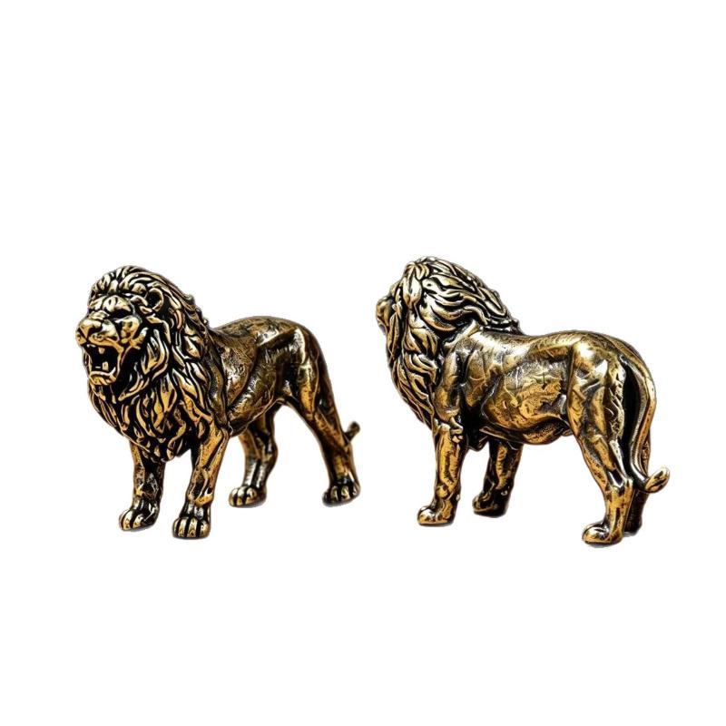 Brass Lion Figurine With Vintage Antique Finish And Exquisite Carvings For Home Office Desktop Decor