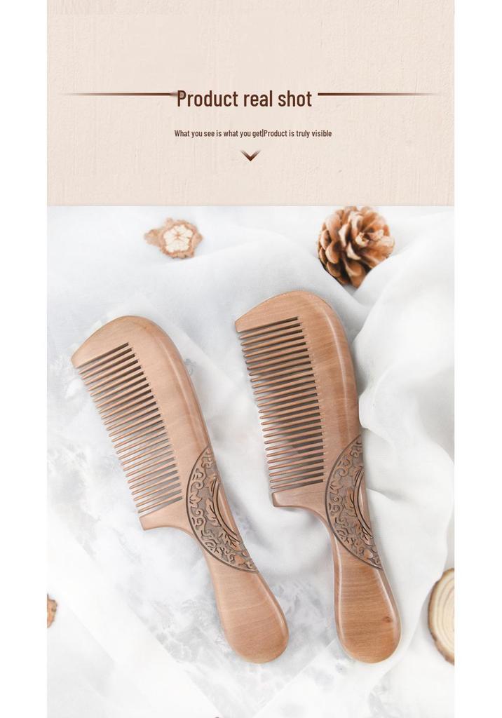 Carved Paulownia Wood Comb with Floral Design for Hair Care and Styling