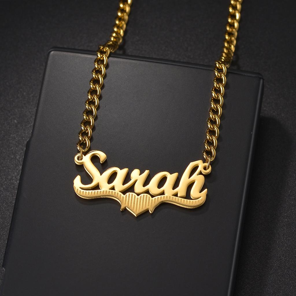 Goxijite Custom Butterfly Heart Name Removable Pendant Gold Color Stainless Steel Heart Nameplate Necklaces For Women Kids