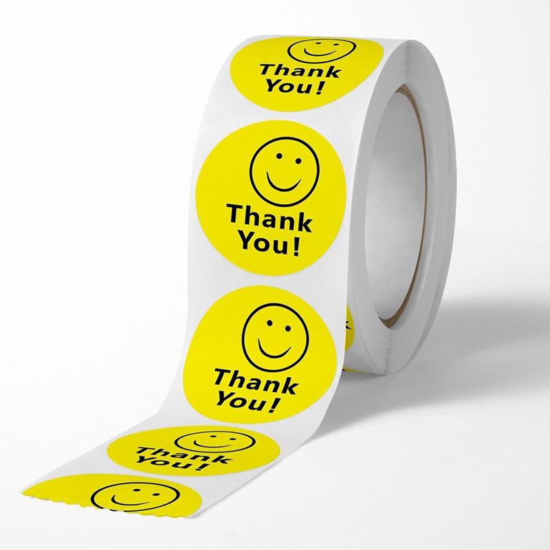 500pcs/roll Yellow Smile Face Sticker Thank You Circle Label Sticker Office Stationery 2.5cm