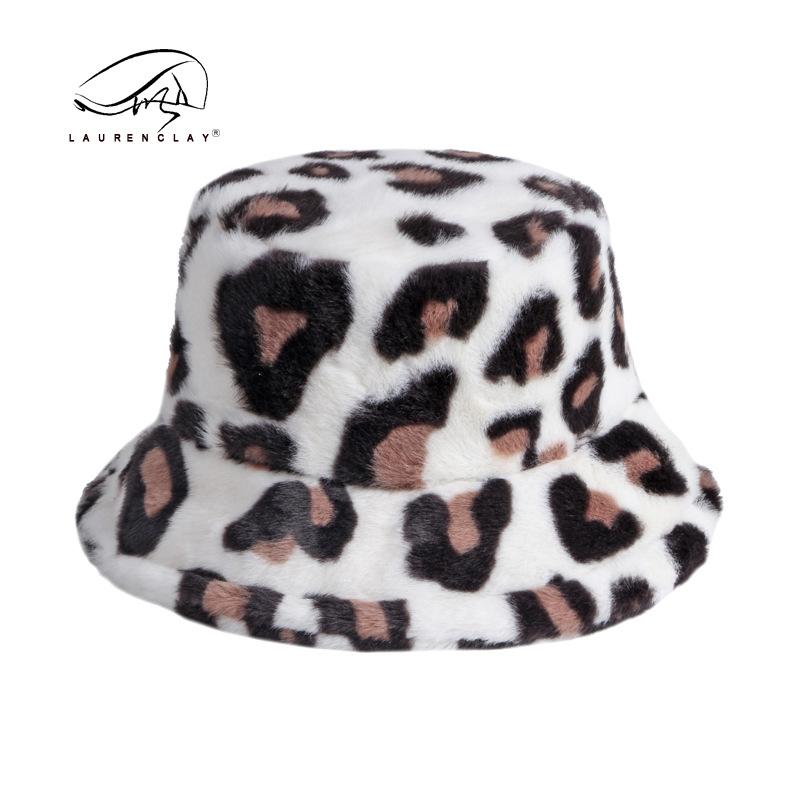 

Шляпа Женская осенне-зимняя леопардовая панама Теплая универсальная шляпа-ведро из искусственного кроличьего меха Теплая шляпа M（56-58cm） белый