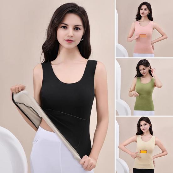 Women Thermal Tank Top Square Neck Sleeveless Warm Camisole Top with Front And Back Pockets Winter Double Layer Basic Undershirts