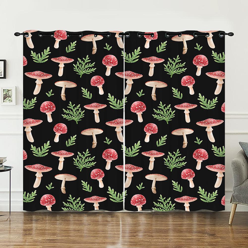 Curtains Mushroom Sunshade Digital Printing Curtains Blackout No Punching Bedroom Living Room Universal