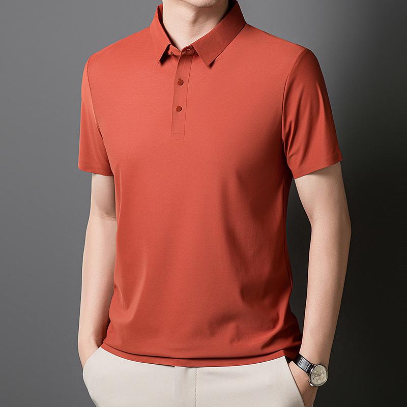 Men's Summer Ice Silk Seamless Lapel Polo - Solid Color Urban Business T-shirt for Dad or Office Wear