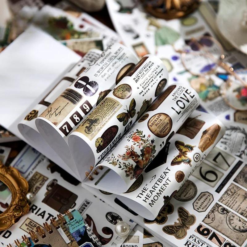 50 Pcs Large-sized Sticker Books Vintage Decorative Adhesive Diy Stick Labels Diary Album Scrapbooking Material Craft Supplies