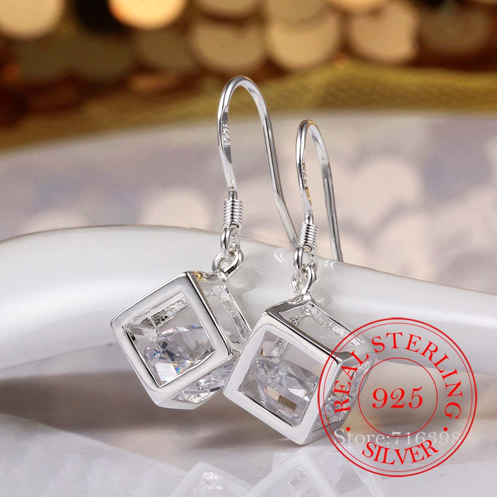 Koreanische 925 Sterling Silber Romantische Quadrat Kristall Vintage Lange Quaste Baumeln Ohrringe Für Frauen, Verlobung, Hochzeit Schmuck
