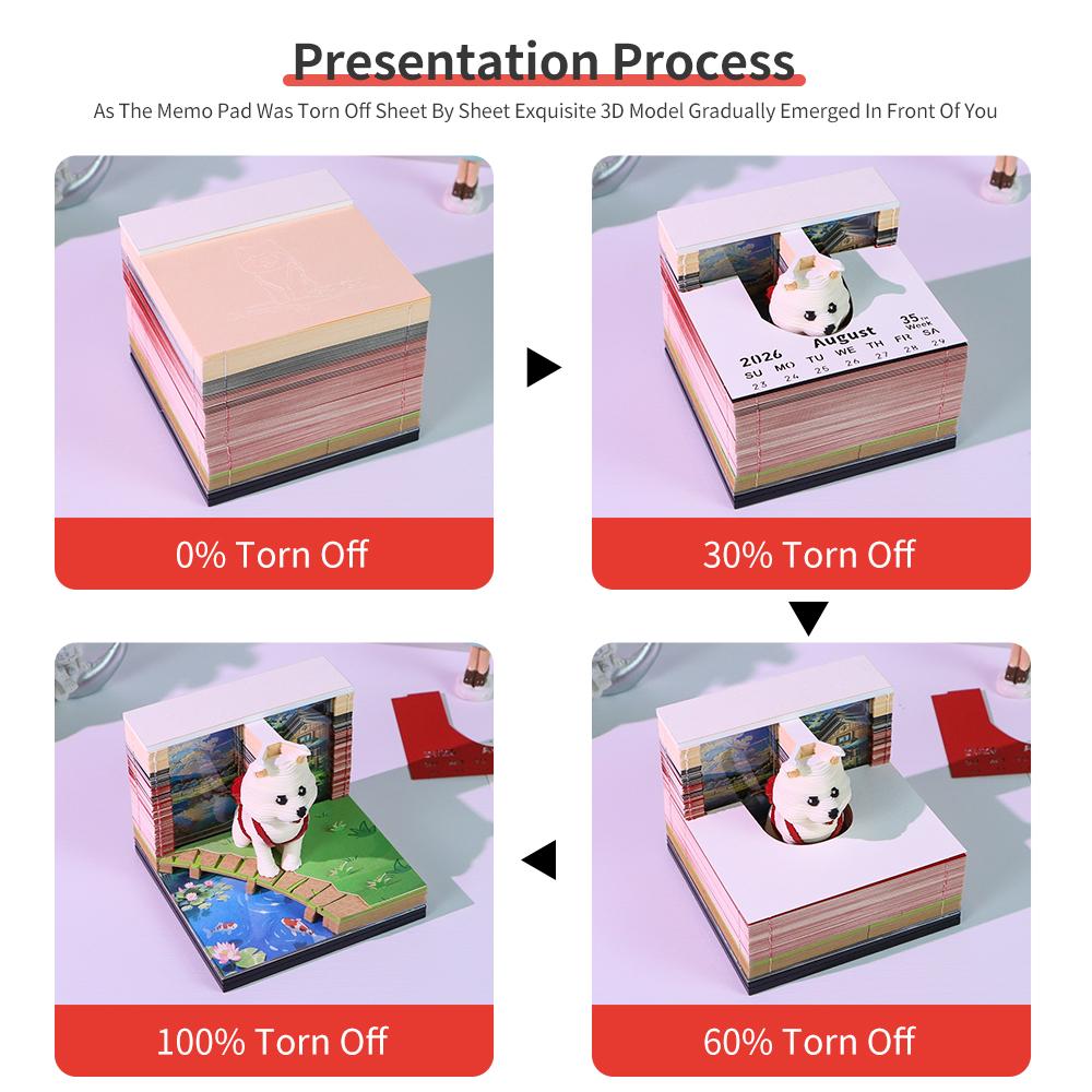 Cute Dog 3D Sticky Notes Creative Memo Pad with Calendar Light Effect Desk Stationery Gift