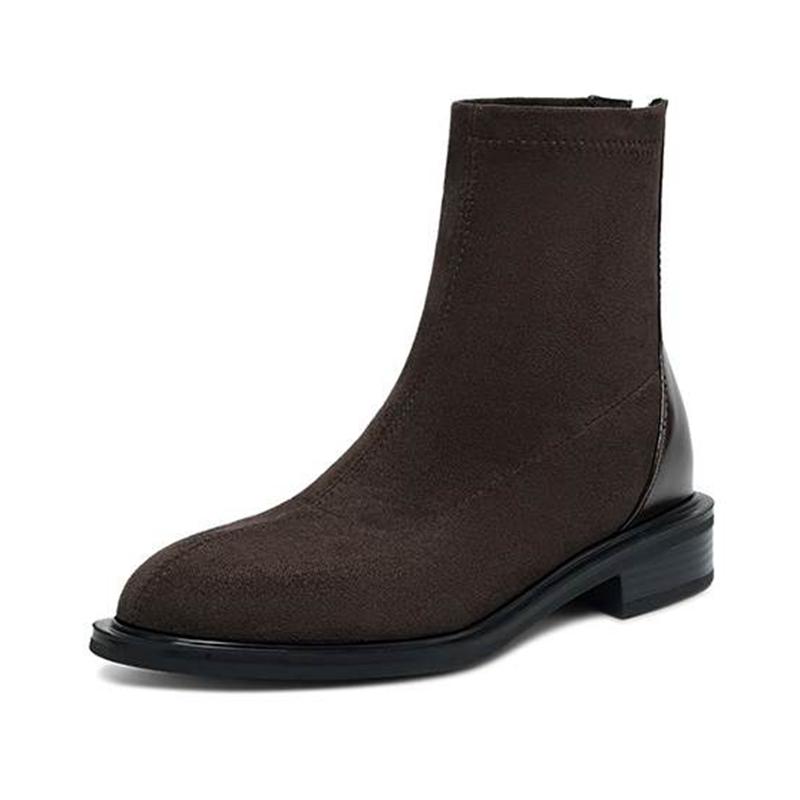 Krazing Po Flock Winter Round Toe Size 33 Chelsea Boots Size 43 Zipper Fashion Low Heels Stretch Ankle Boots