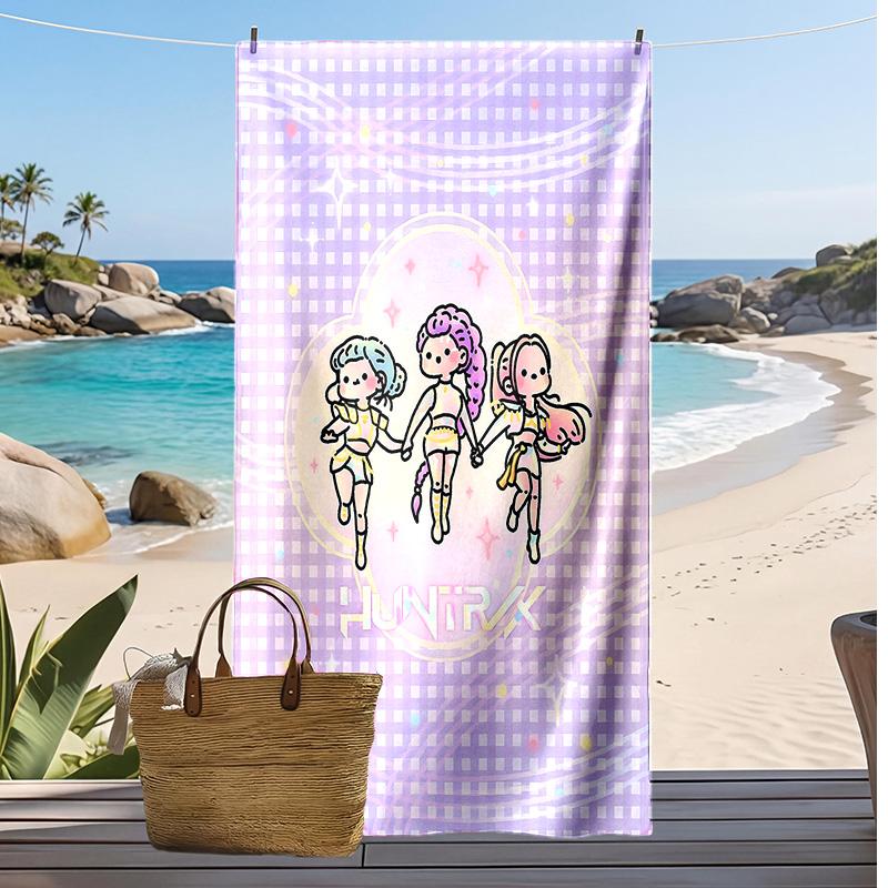 Kpop Dämonenjäger Bedrucktes Strandtuch, Großes Saugfähiges Schnelltrocknendes Handtuch für den Sommer, Outdoor, Schwimmen