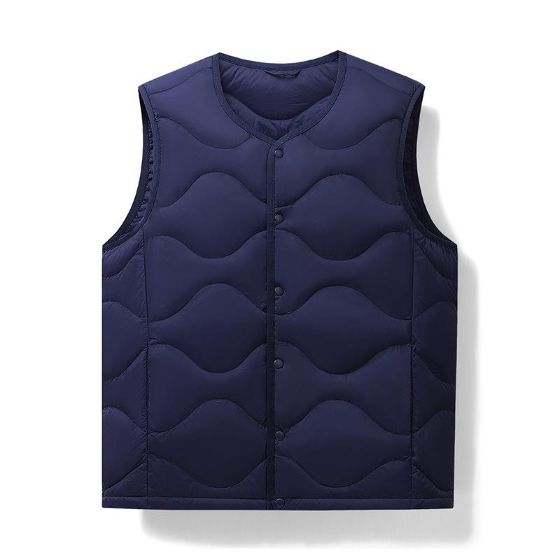 

High-Quality Round Neck Wave Pattern Down Vest - 90% Down, Two-Way Style, Inspired by Major Outdoor Brands 3XL темно-синього кольору