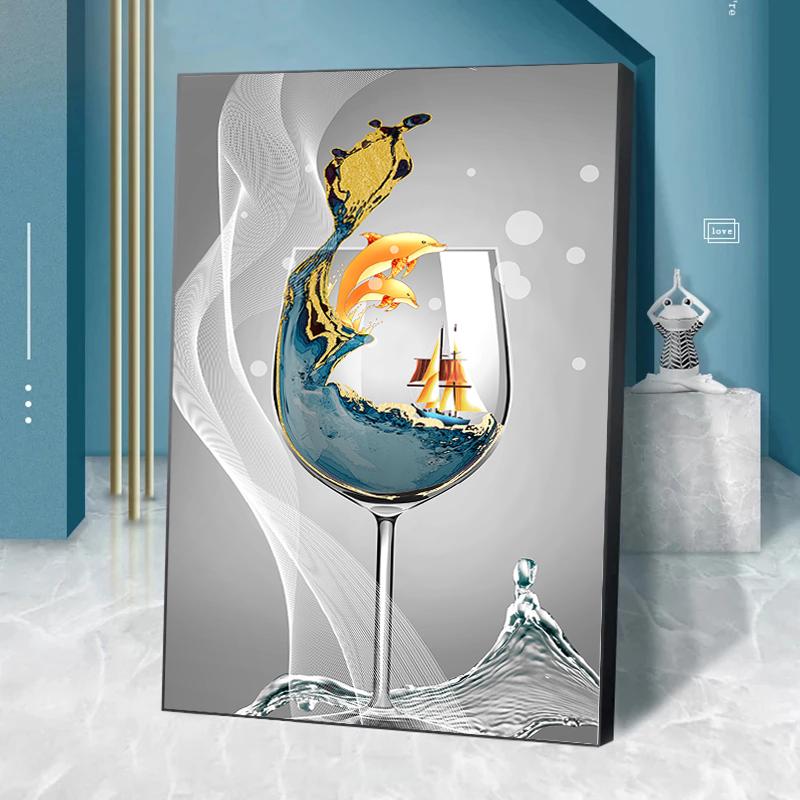 Nordic Wine Glass Canvas Painting Printing Wine Minimalist Art Poster Prints Wall Pictures for Kitchen Dinning Room Home Decor